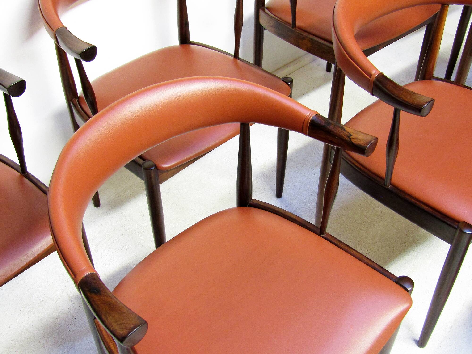 Eight Danish Cow Horn "Model 12" Chairs in Rosewood by Johannes Andersen