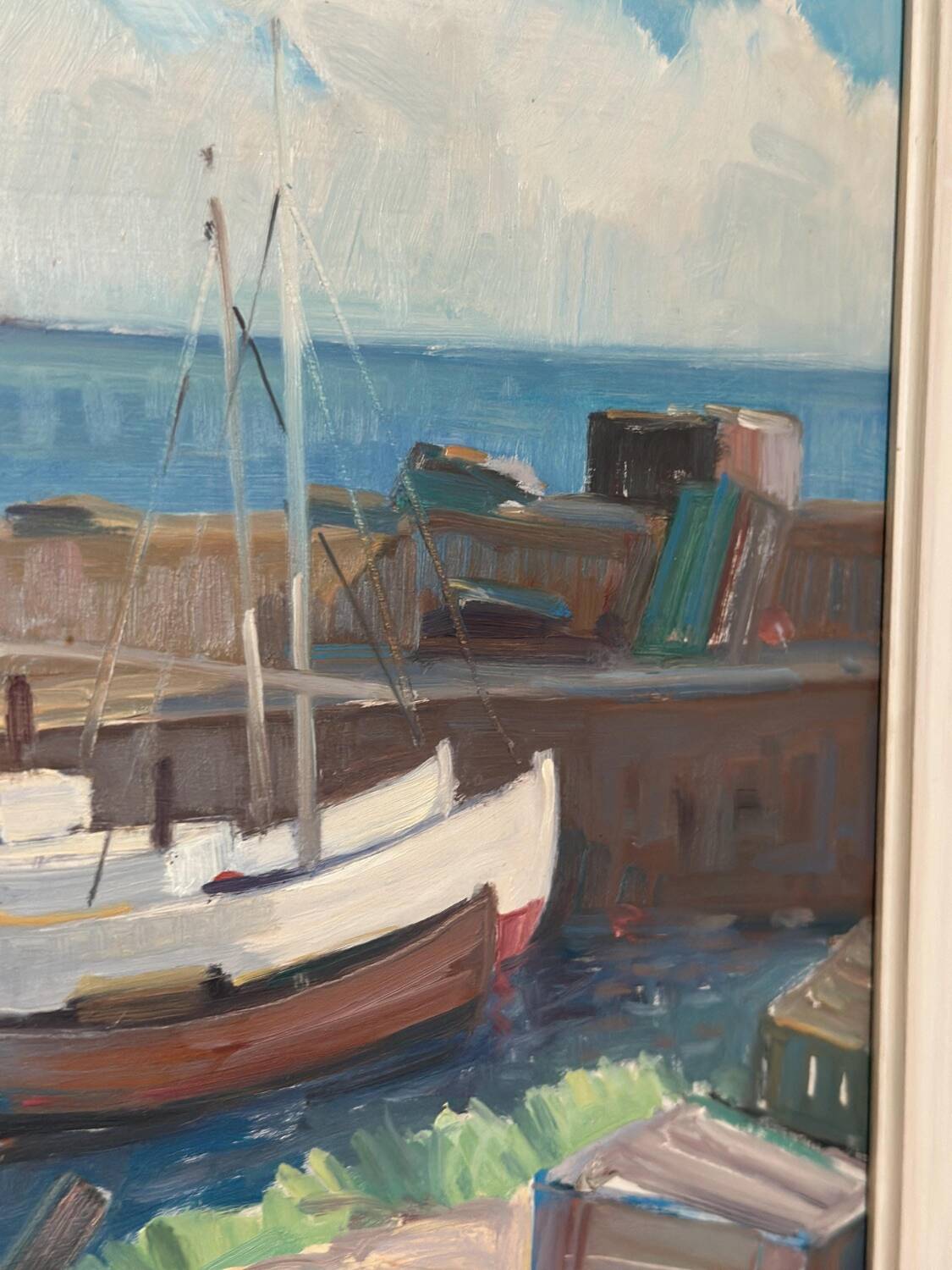 Mid Century Swedish Oil on Panel – “Boats in Port” by Eskil Skans