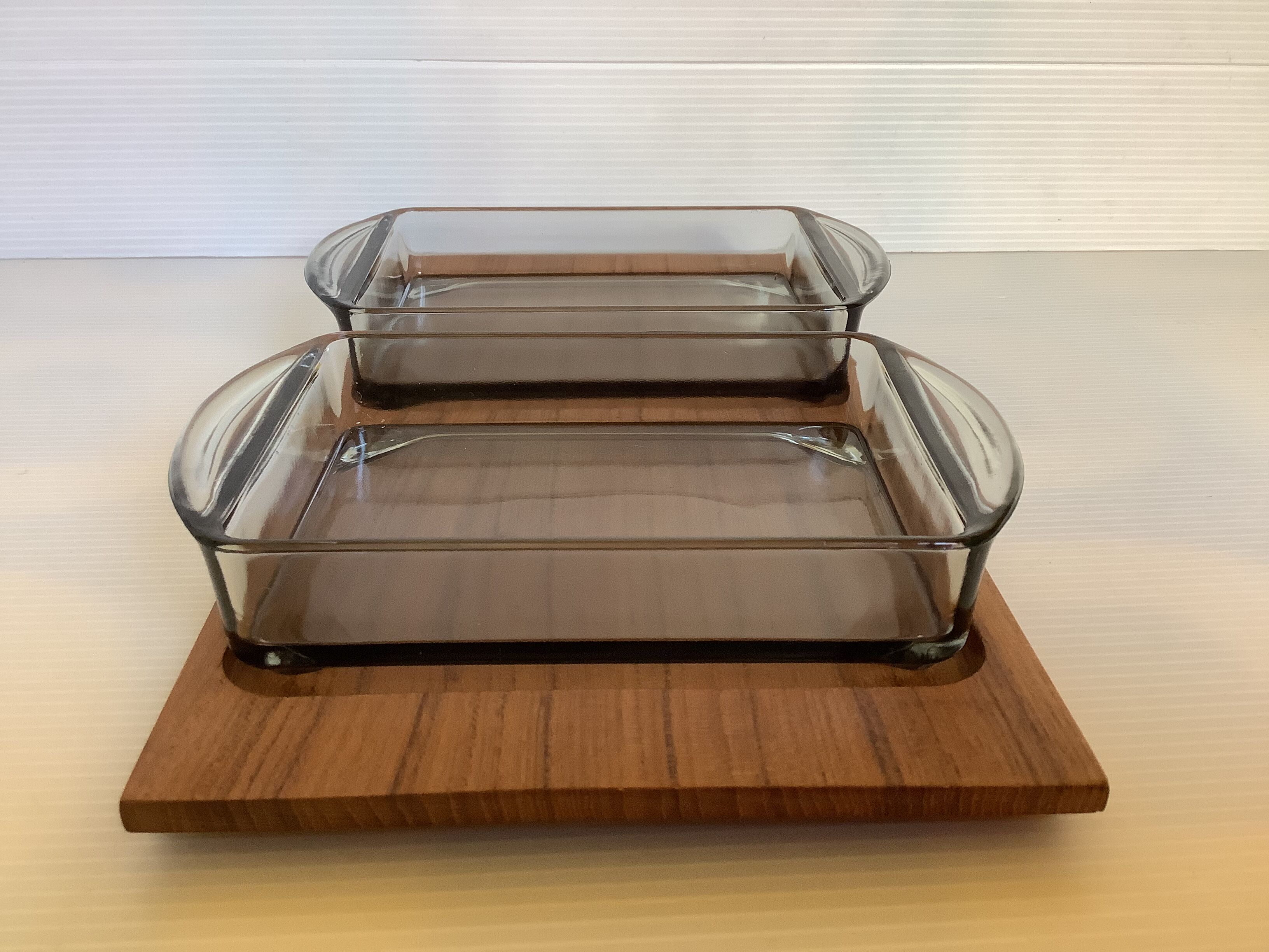 Teak servant denmark smoked glass