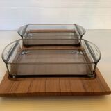 Teak servant denmark smoked glass