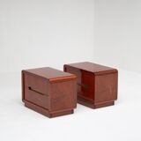2 Italian nightstands in burlwood with brass handle