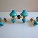 Series of 3 vintage brass and blue opaline wall lamps