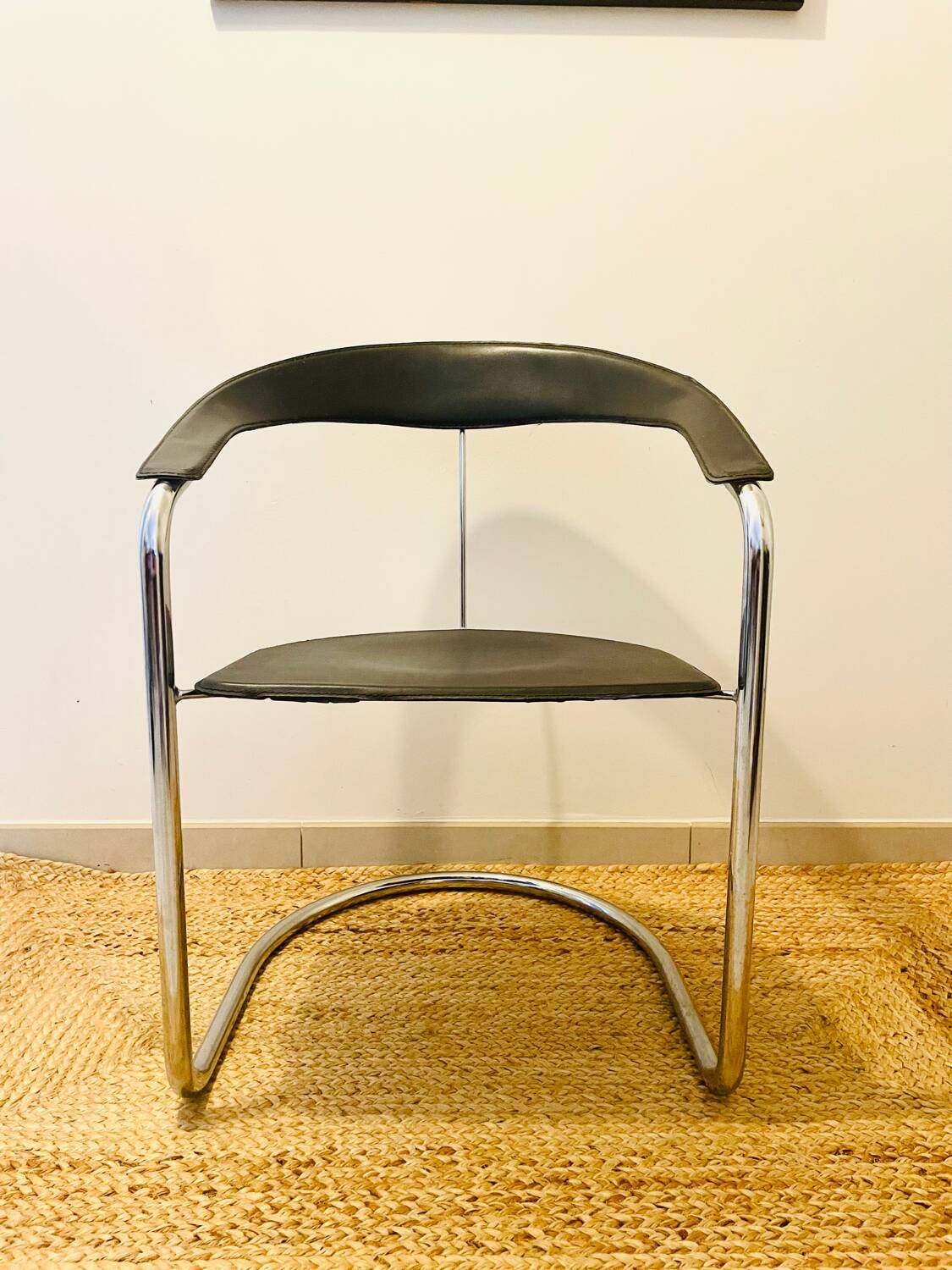 Arrben “Canasta” armchair or chair from the 80s in chrome steel and leather