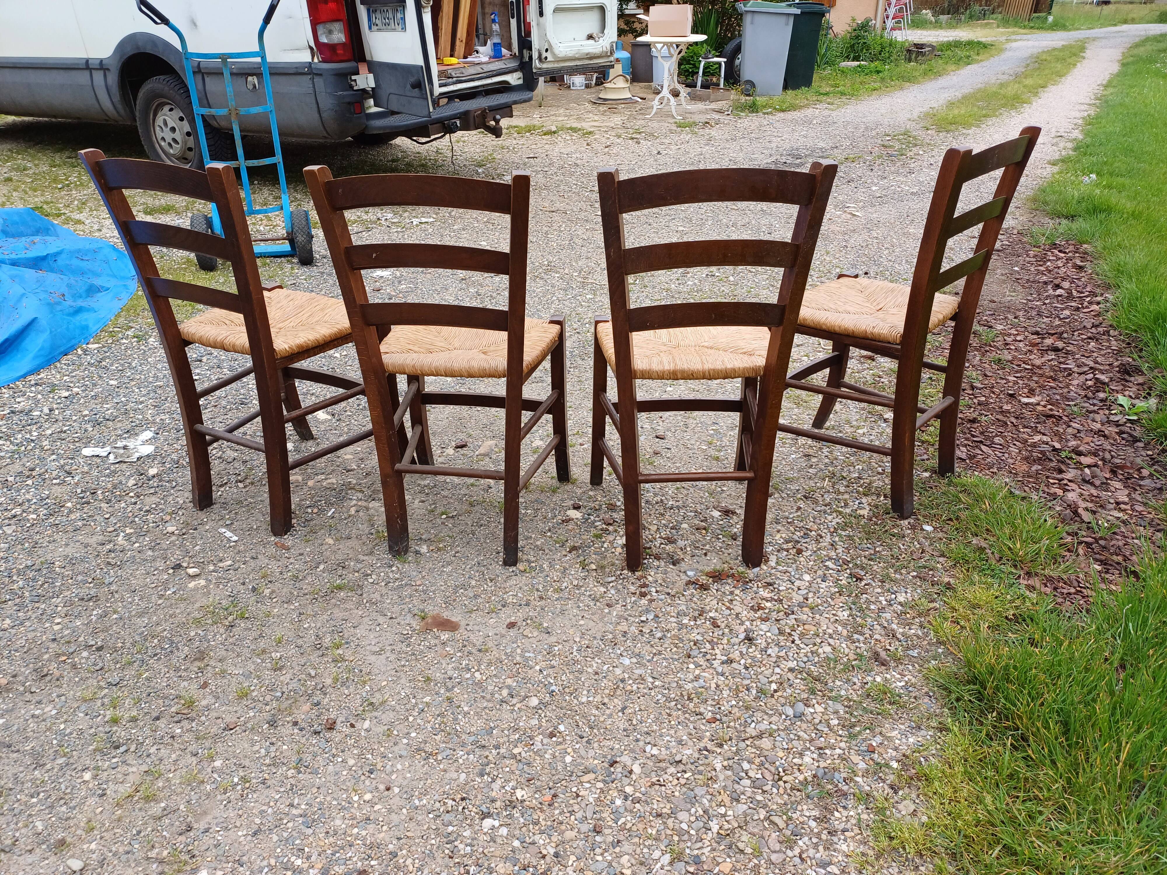4 Old Straw Chairs