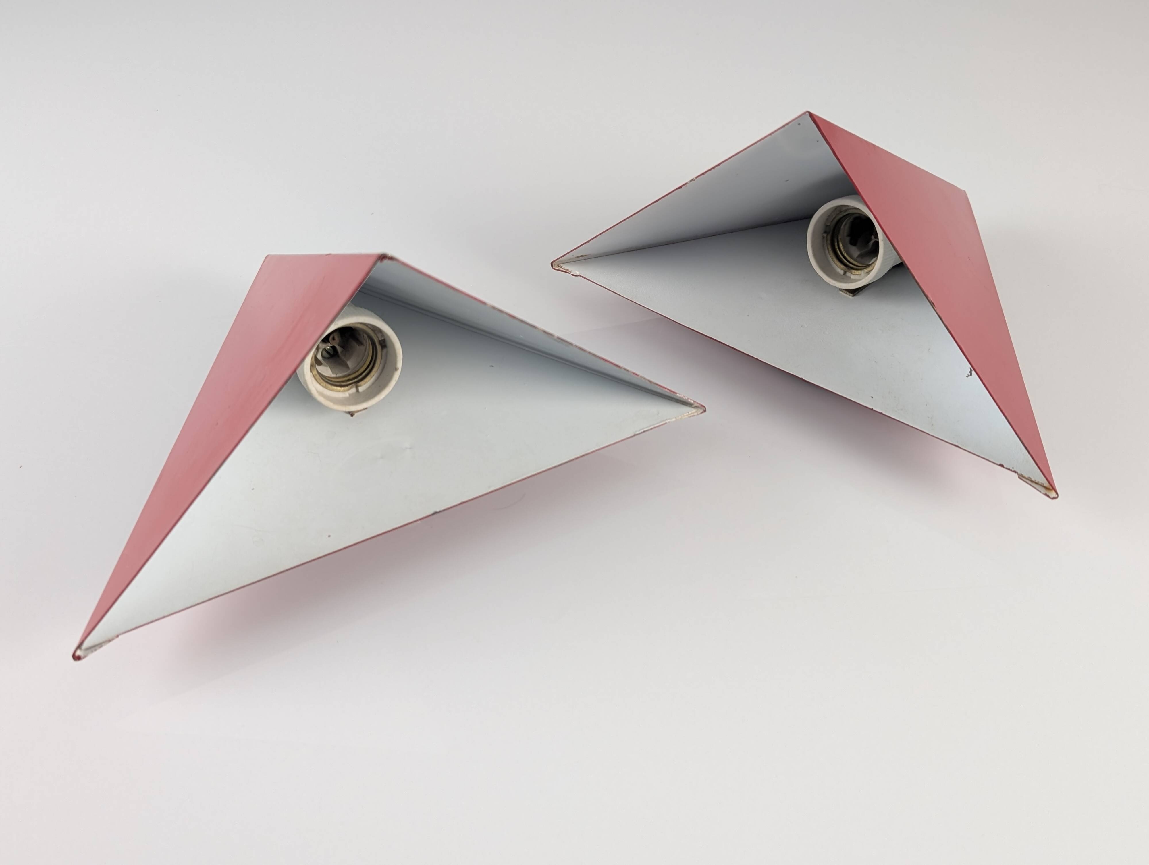 Geometric Red Metal Wall Sconces, 1970s
