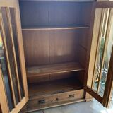 Antique hungarian oak glass and wood cabinet