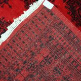 Tapis vintage fait main Ersari en laine rouge vif (122cm x 179cm)
