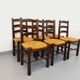 Set of 6 vintage brutalist chairs by Georges Robert in straw wood from the 1960s.