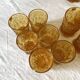 Glasses and ice bucket baroque style amber glass Italy 70s