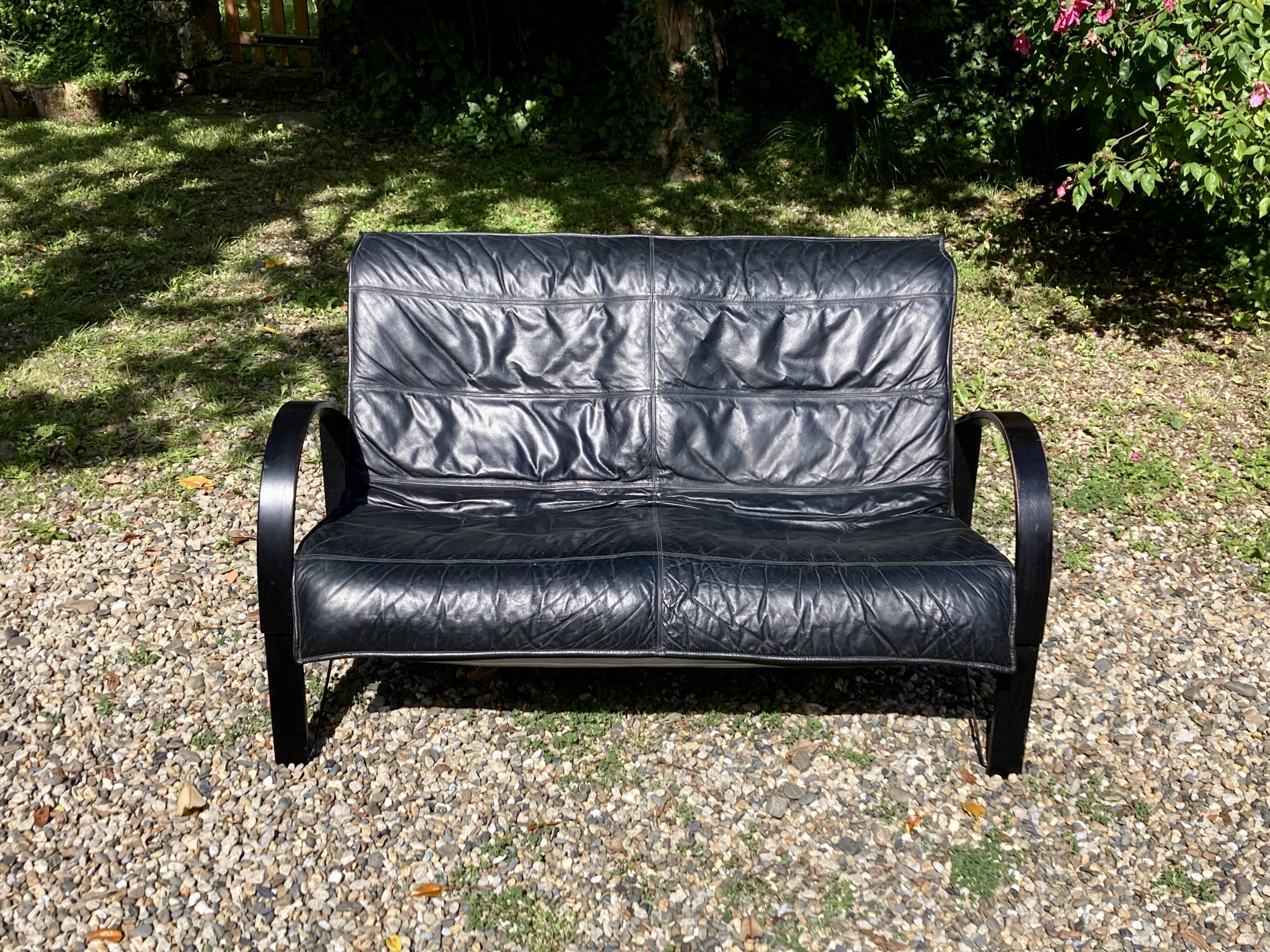 Canapé scandinave en cuir noir par Tord Björklund pour Ikea