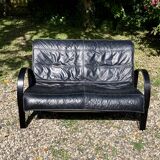 Scandinavian black leather sofa by Tord Björklund for Ikea