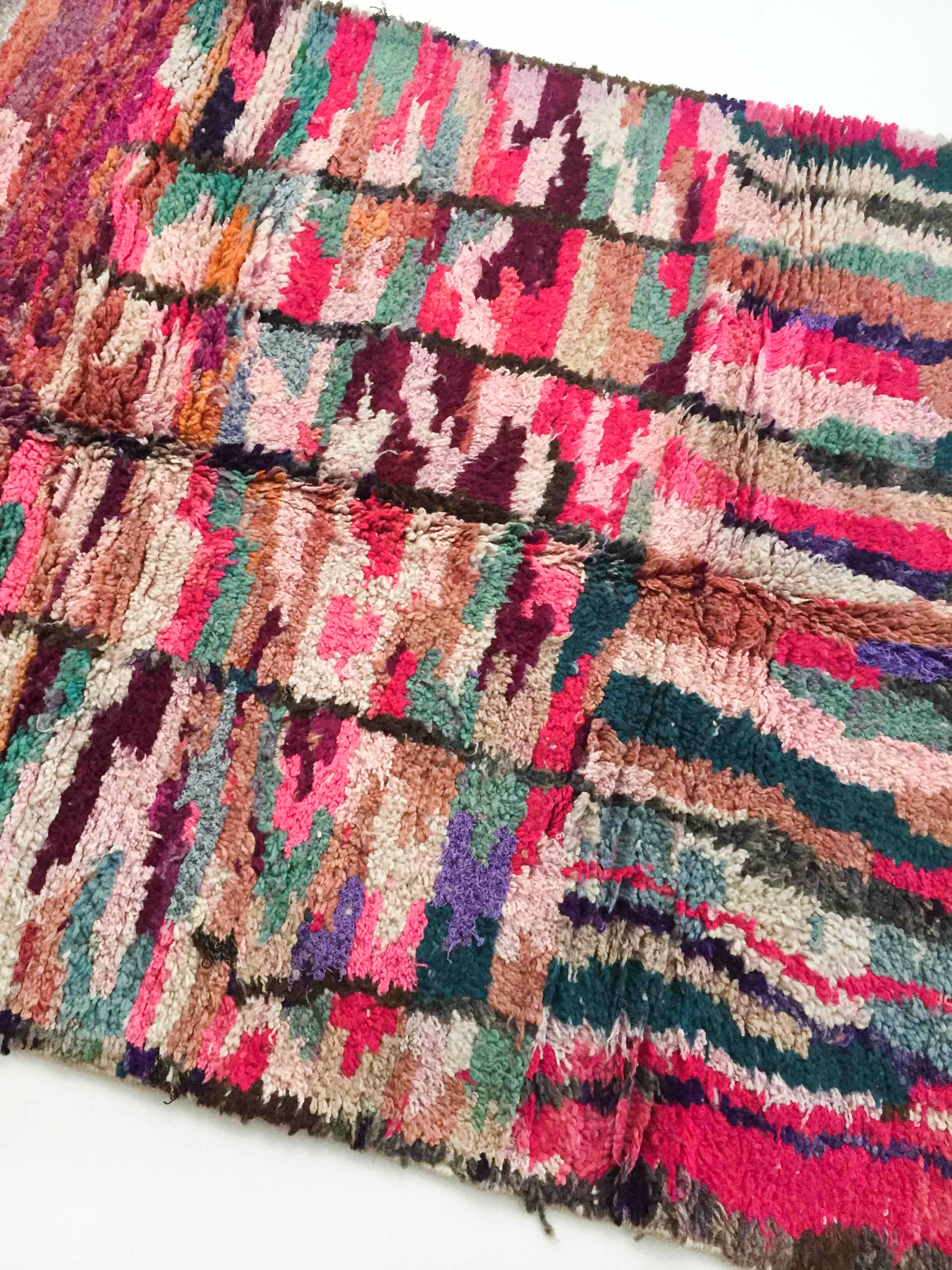 Berber rug Boujaad pink with colorful patterns 241x145cm