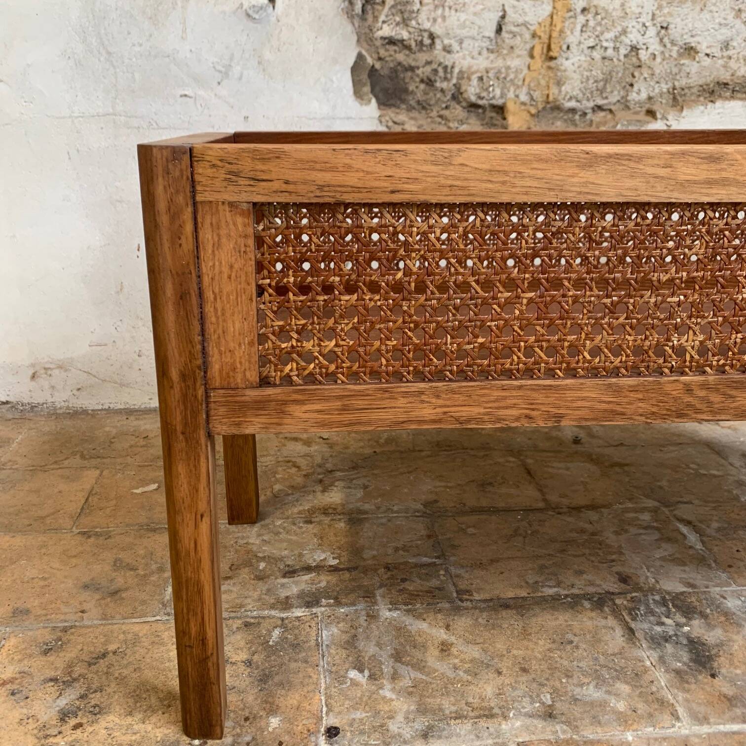 Vintage wooden and cane planter