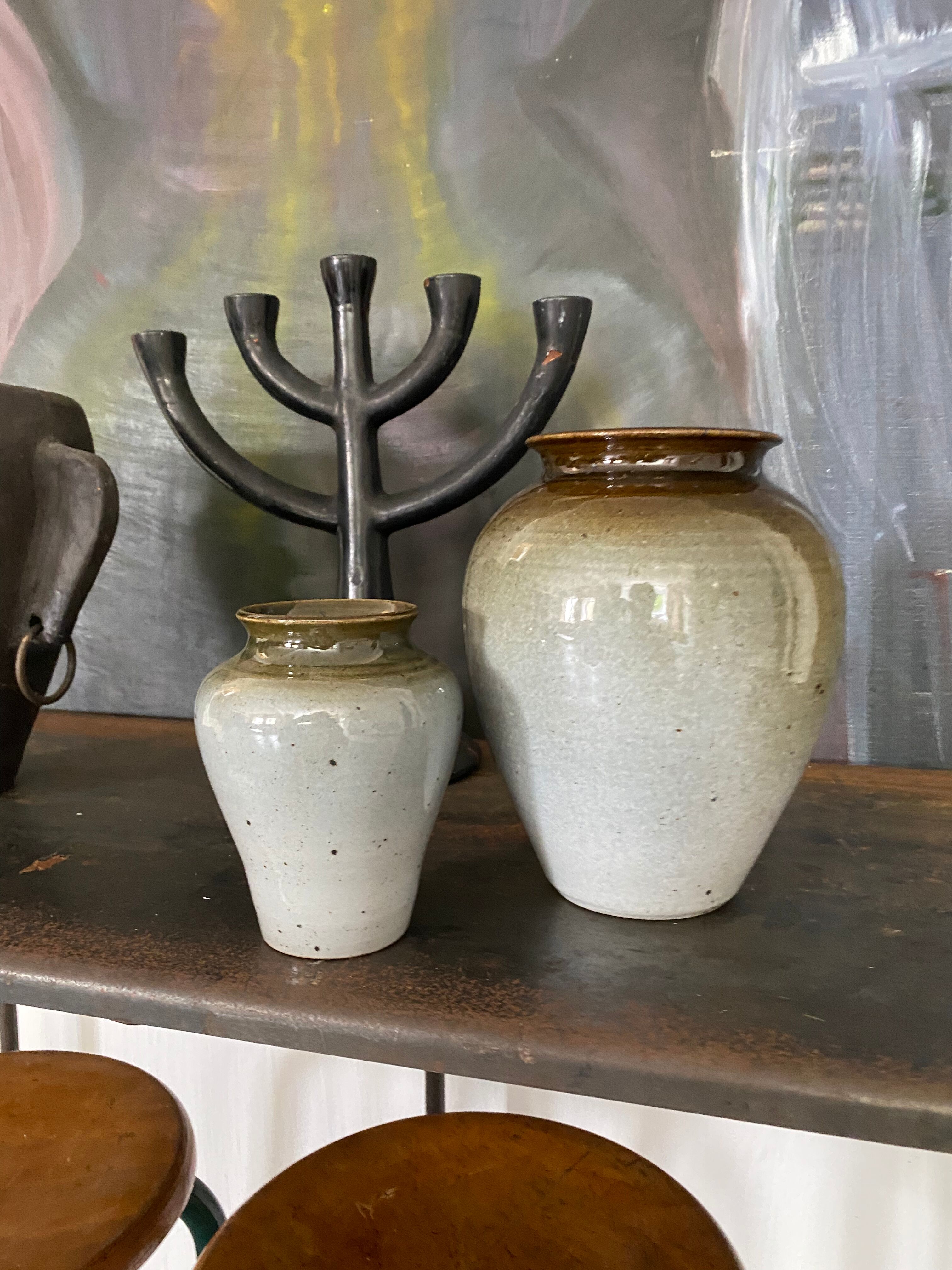 Set de 2 vases grès émaillé signé vintage