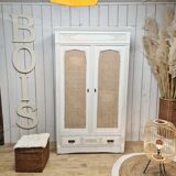Art Deco wardrobe revisited Shabby chic style with two rattan canning doors