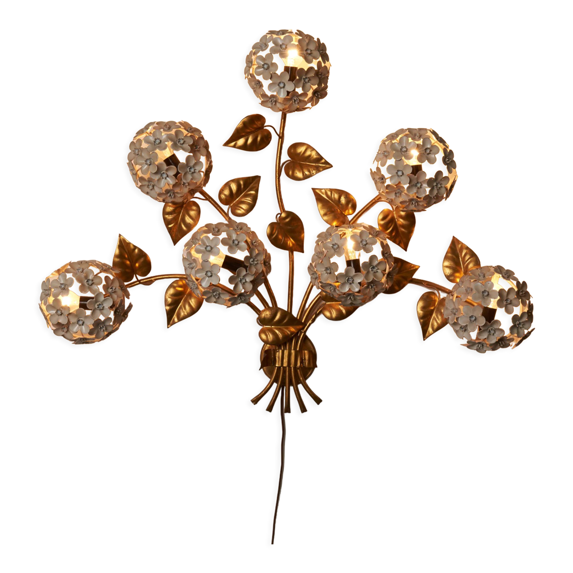 Vintage hydrangea wall lamp, 1950s