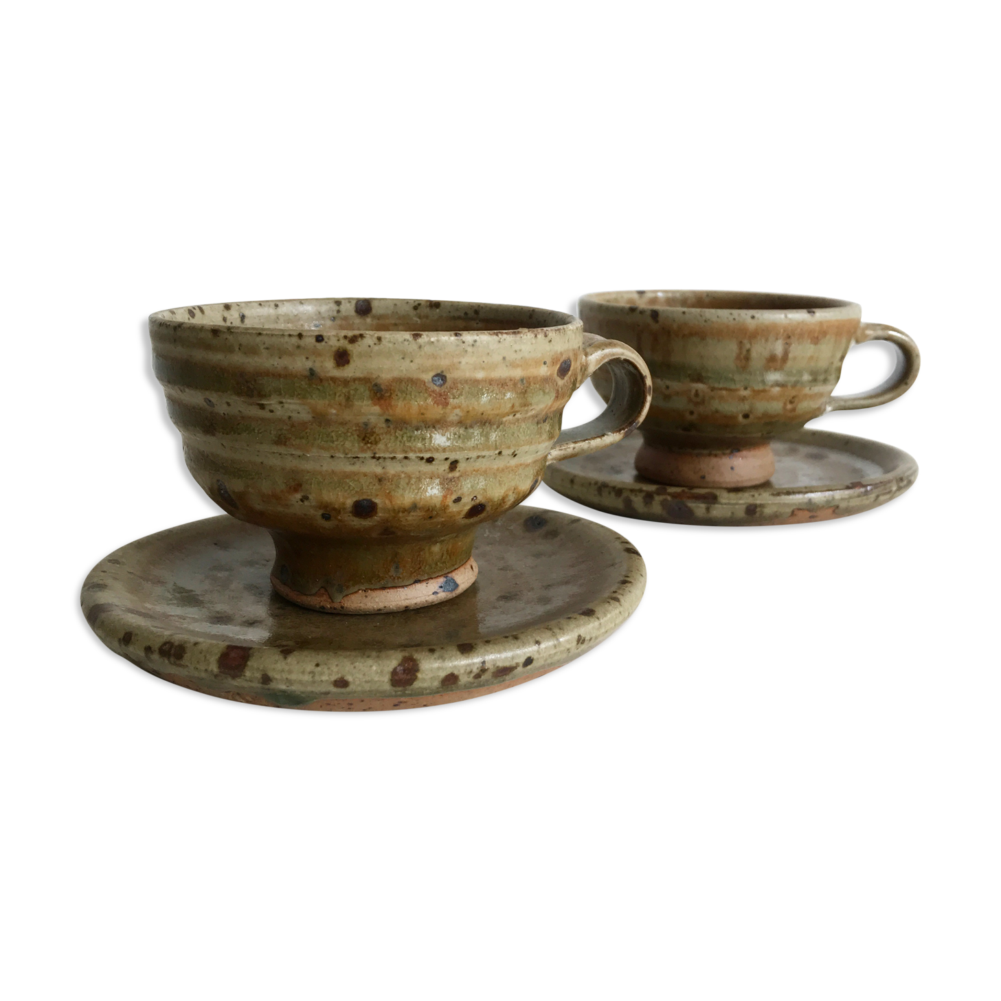 Pair of sandstone cups by Gustave Tiffoche ceramic from the 1970s-80s