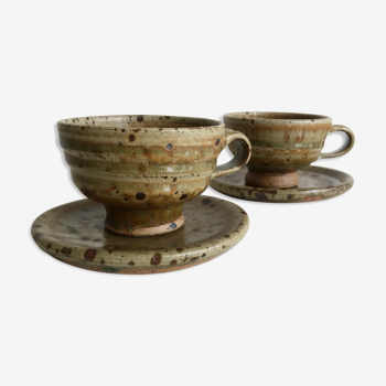 Pair of sandstone cups by Gustave Tiffoche ceramic from the 1970s-80s