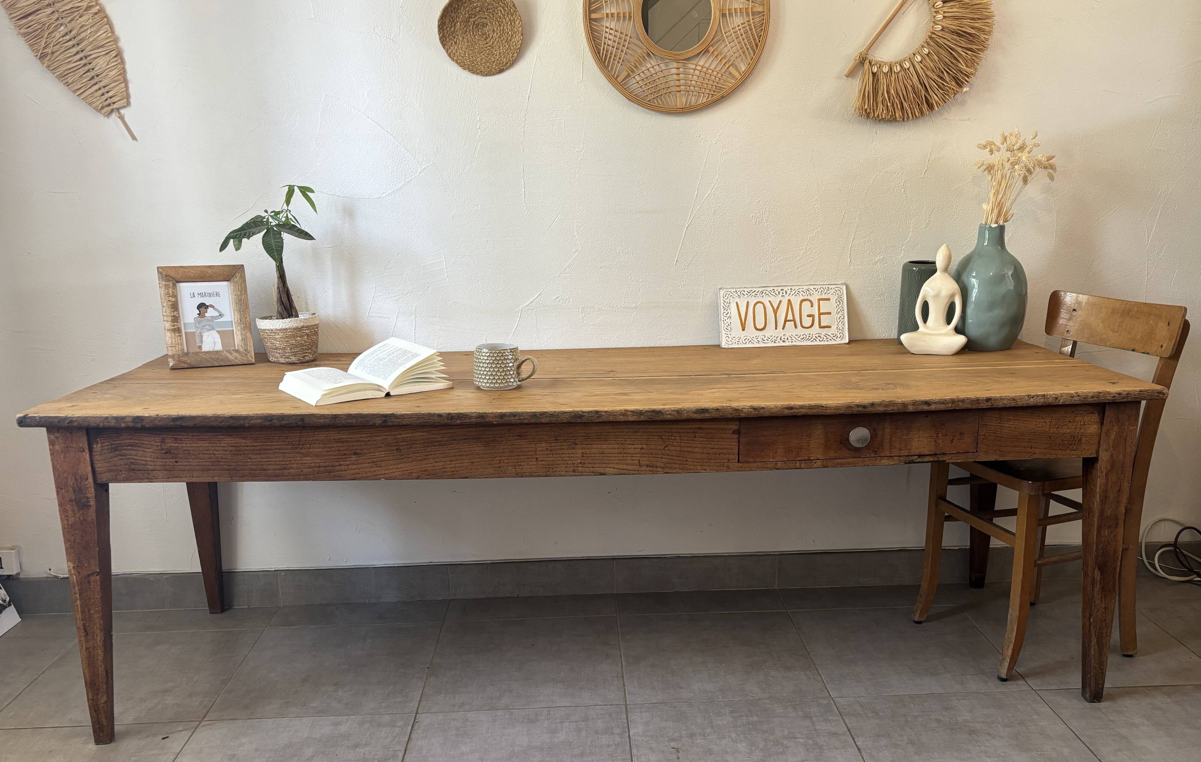 Authentic vintage farmhouse table from the 1950s in solid oak.