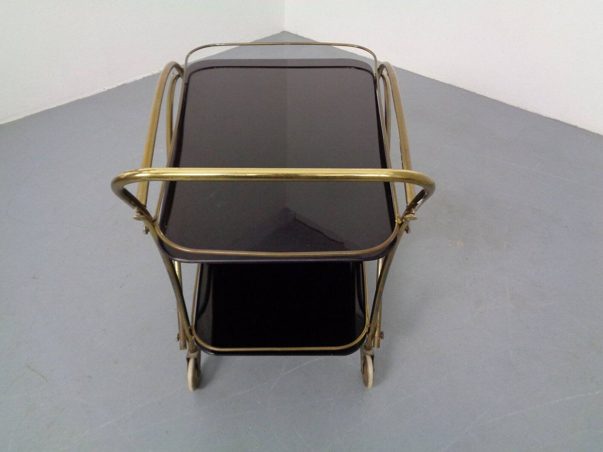 Mid-Century French Brass & Glass Serving Bar Cart, 1960s