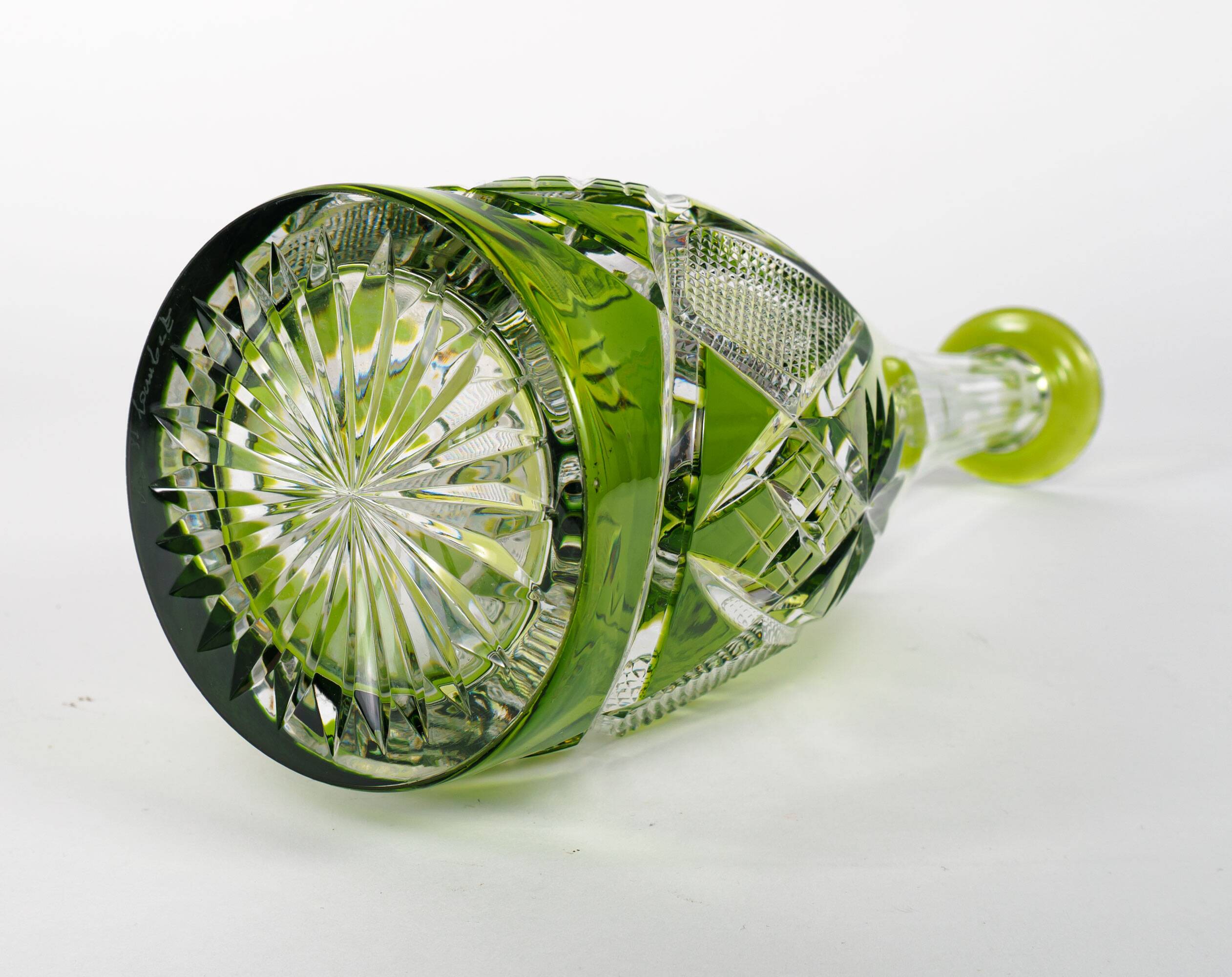1950s Val St. Lambert ‘Berncastel’ Green Flashed & Cut Crystal Decanter
