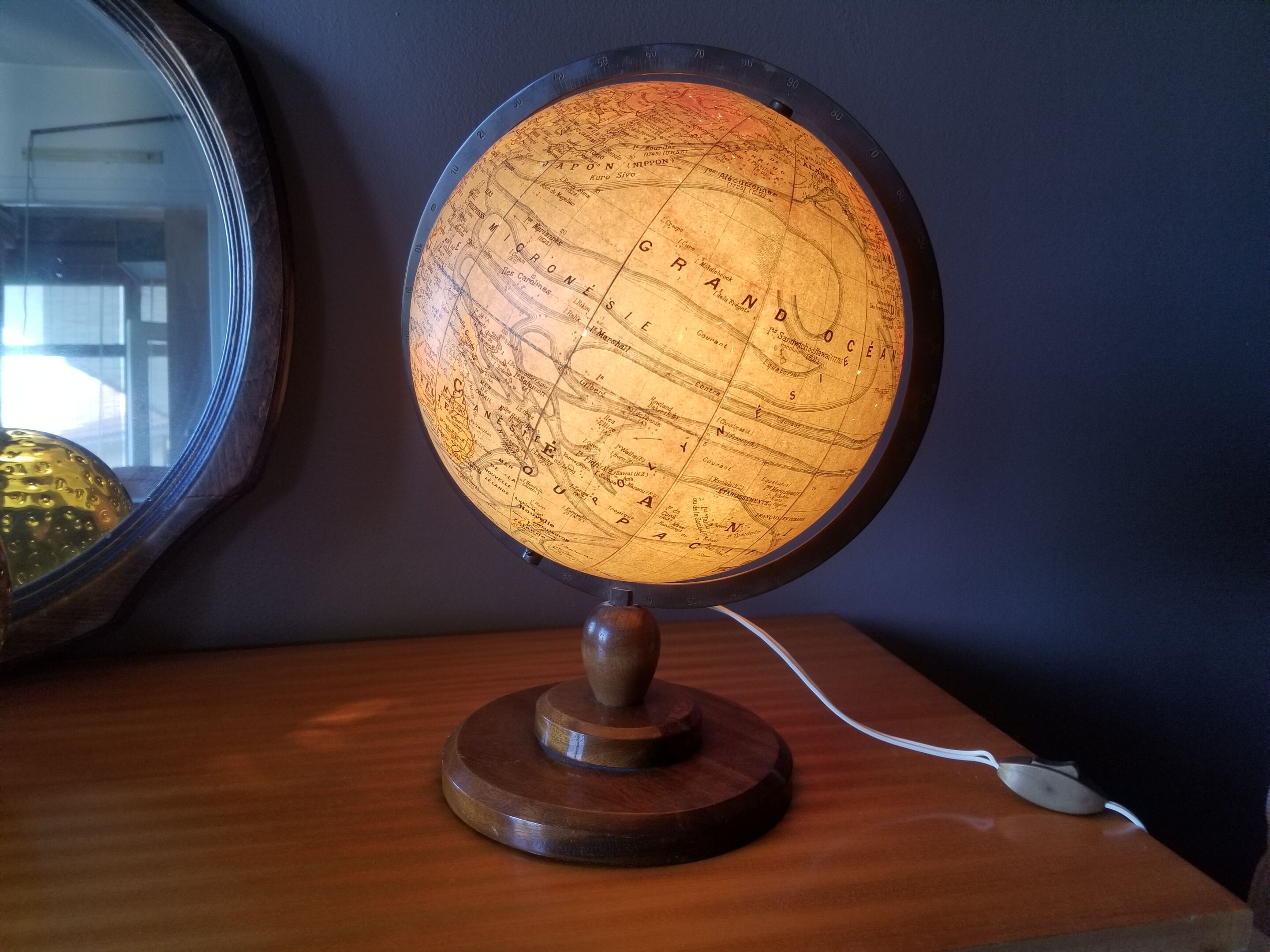 Ancient Light Earth Globe by Girard, Barrère and Thomas