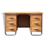 Old desk, wooden desk, school desk, desk with drawers and tablet, 50s
