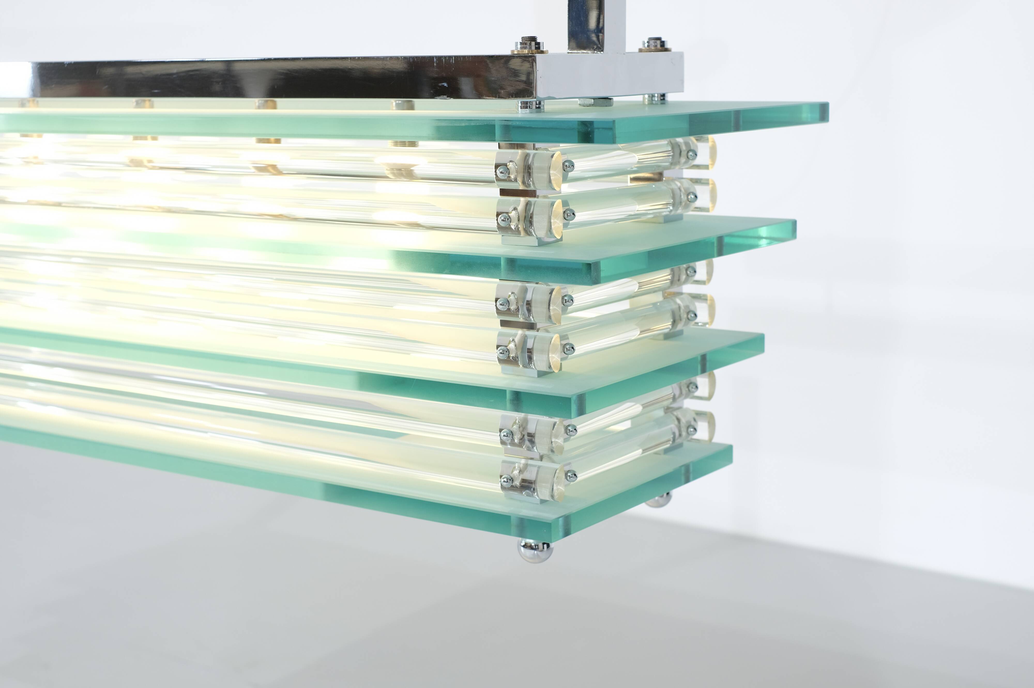 Large suspended chandelier, glass ceiling light, Italy 1970s.
