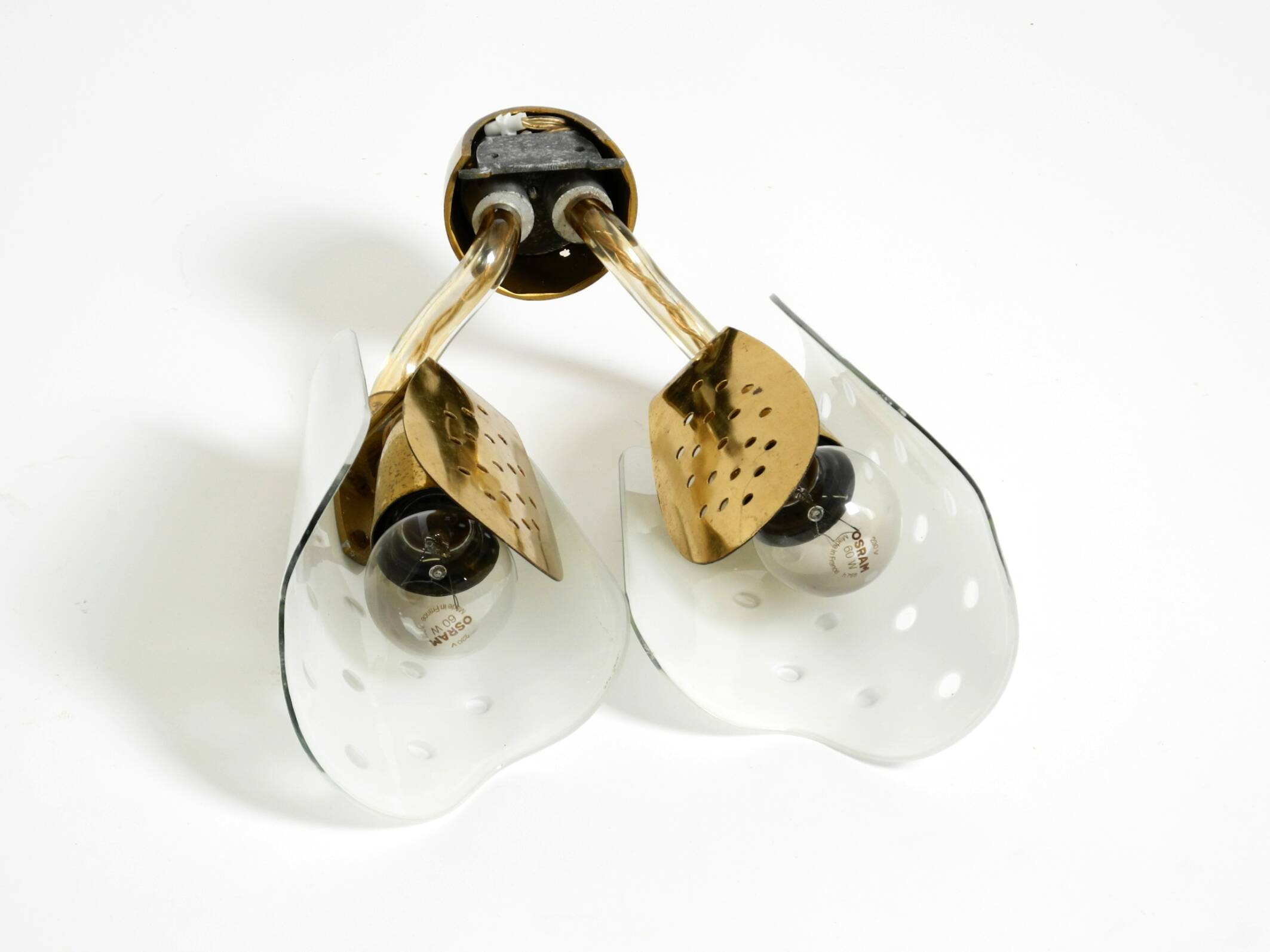 Beautiful large Mid Century Modern wall lamp made of brass and glass