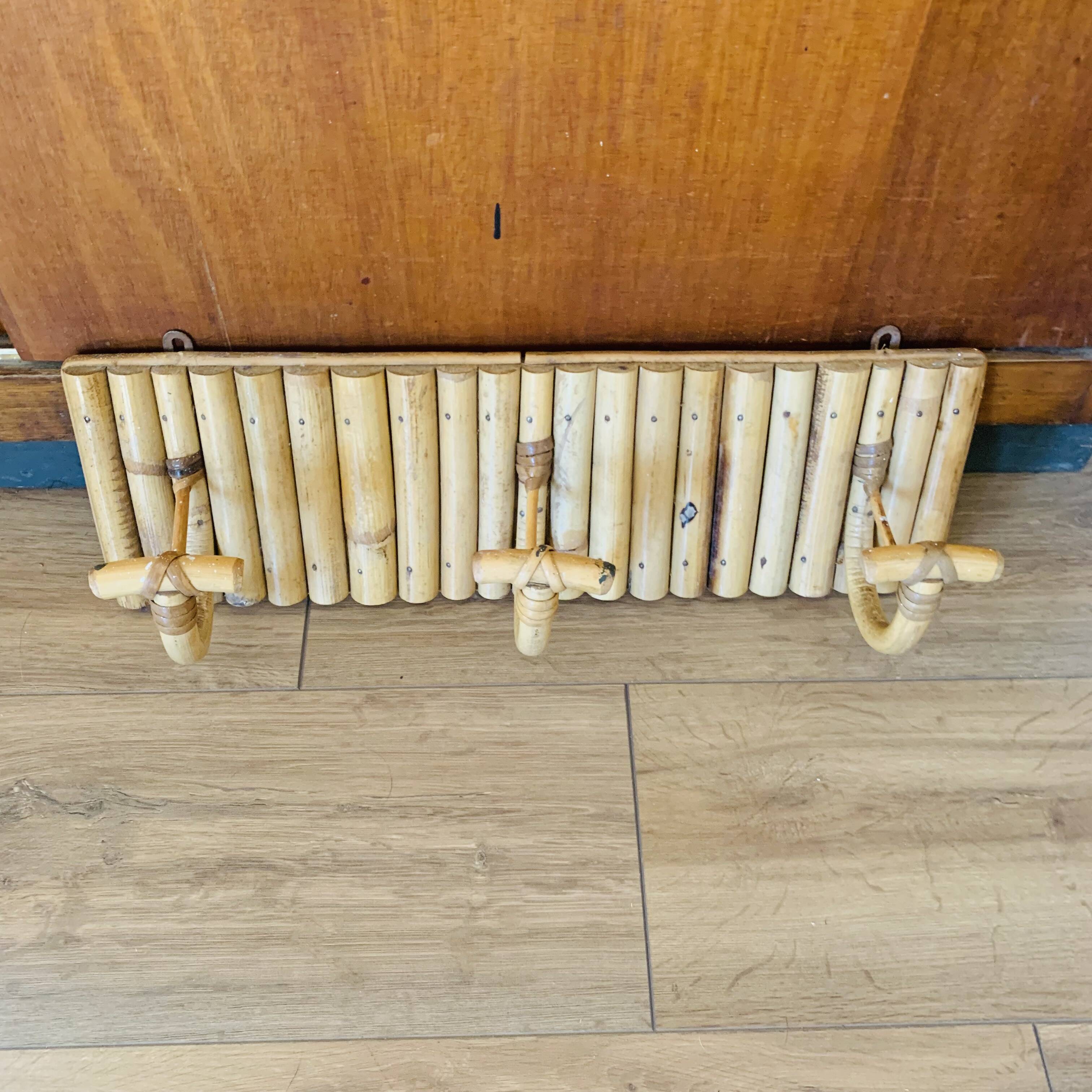 Vintage rattan coat rack