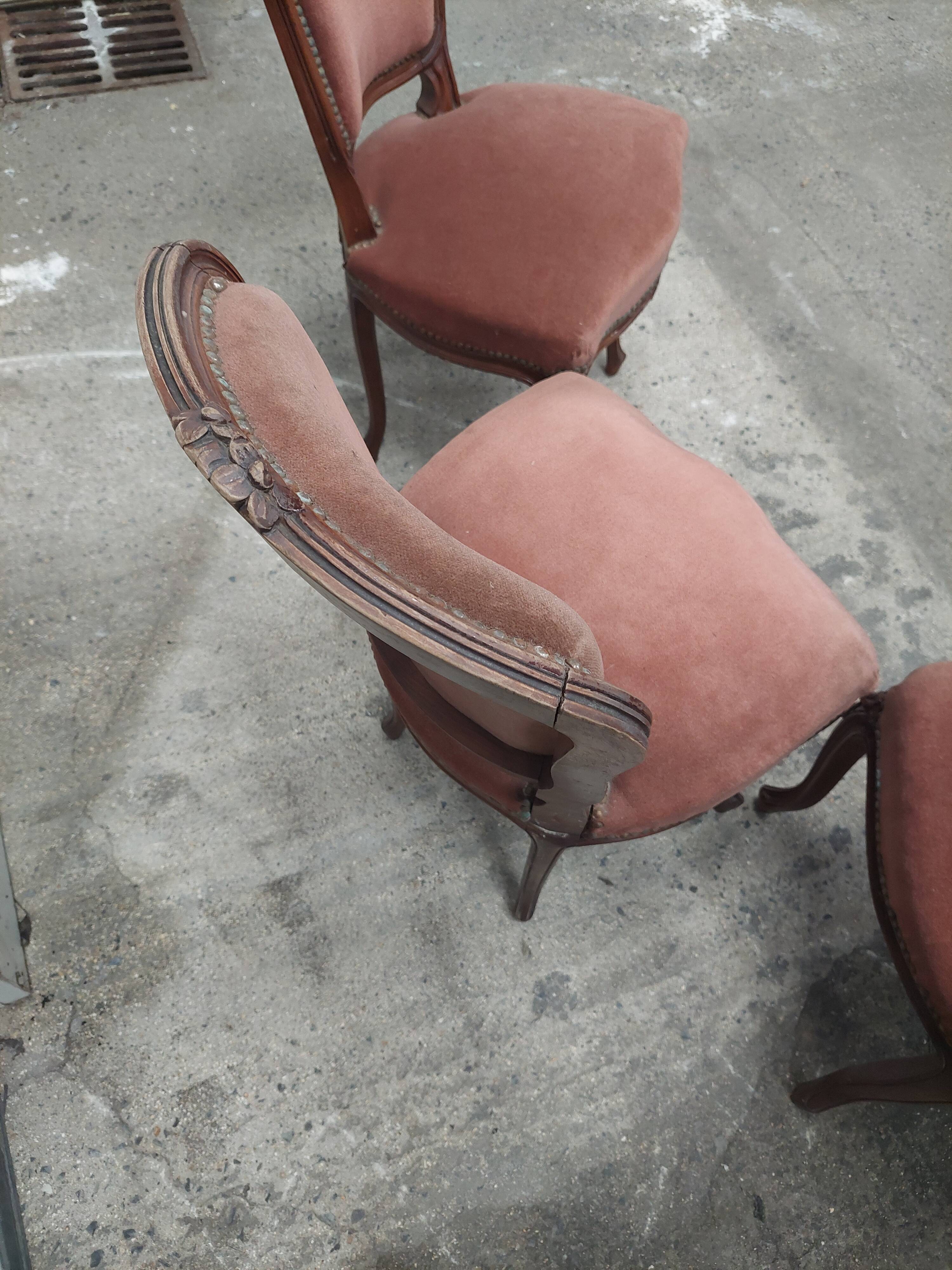 Set of 3 Louis Philippe style chair in walnut