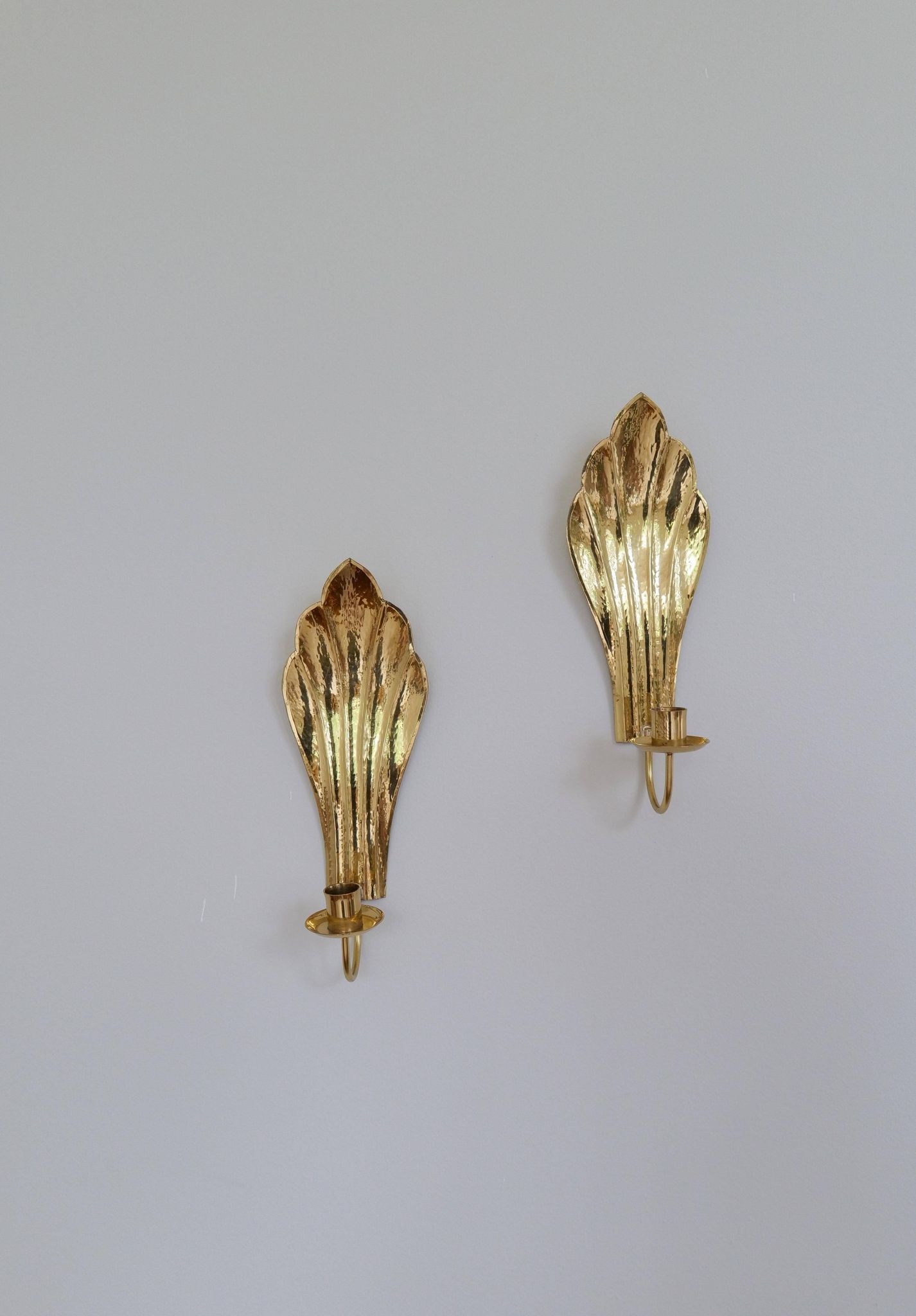 Pair of Art Deco Wall Candle Holders in Brass Holmström, Arvika, Sweden, 1950s