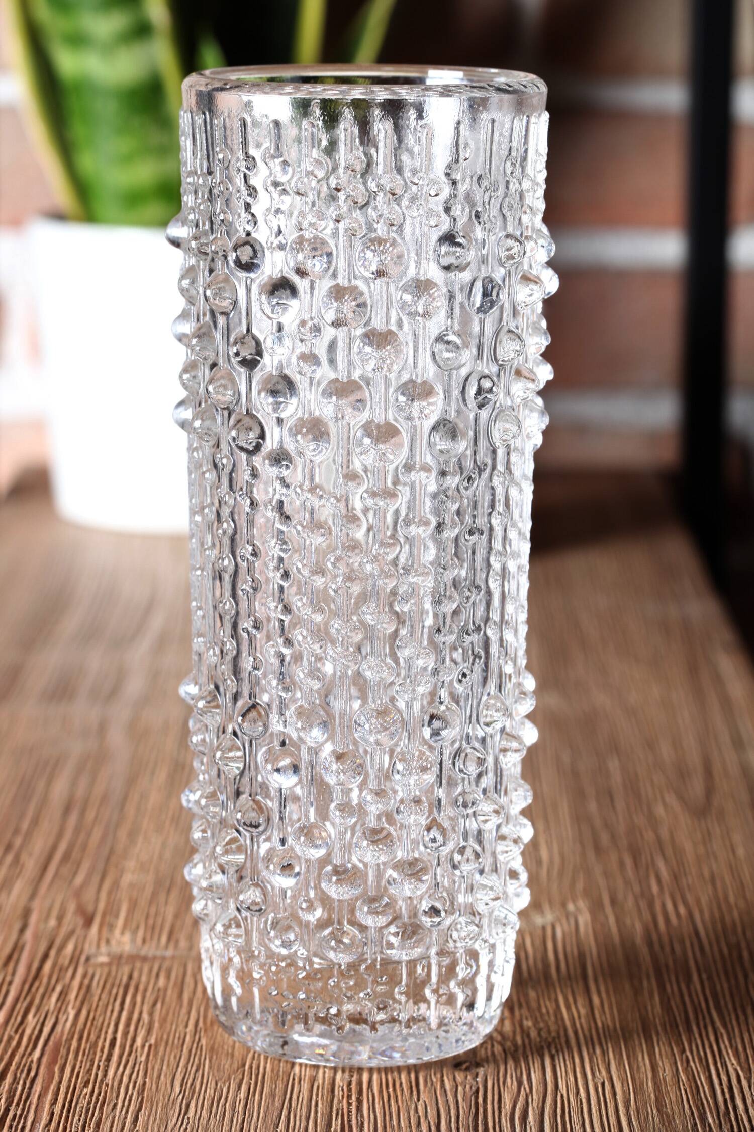 Vintage Clear Pressed Glass Vase: CandleWax Design, Czech Republic, 1972