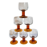 Six amber stemmed glasses from the 70s