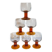 Six verres à pieds ambrés années 70