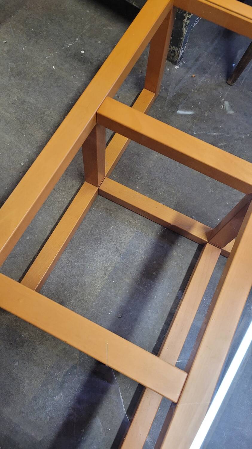 Modernist vintage square coffee table, in wood and old glass