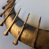 Sunburst lamp with nails forged with gold leaf and opaline, 1940s