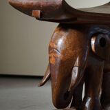 African elephant stool in carved wood, mid-century in Wabi Sabi style, 1940s.