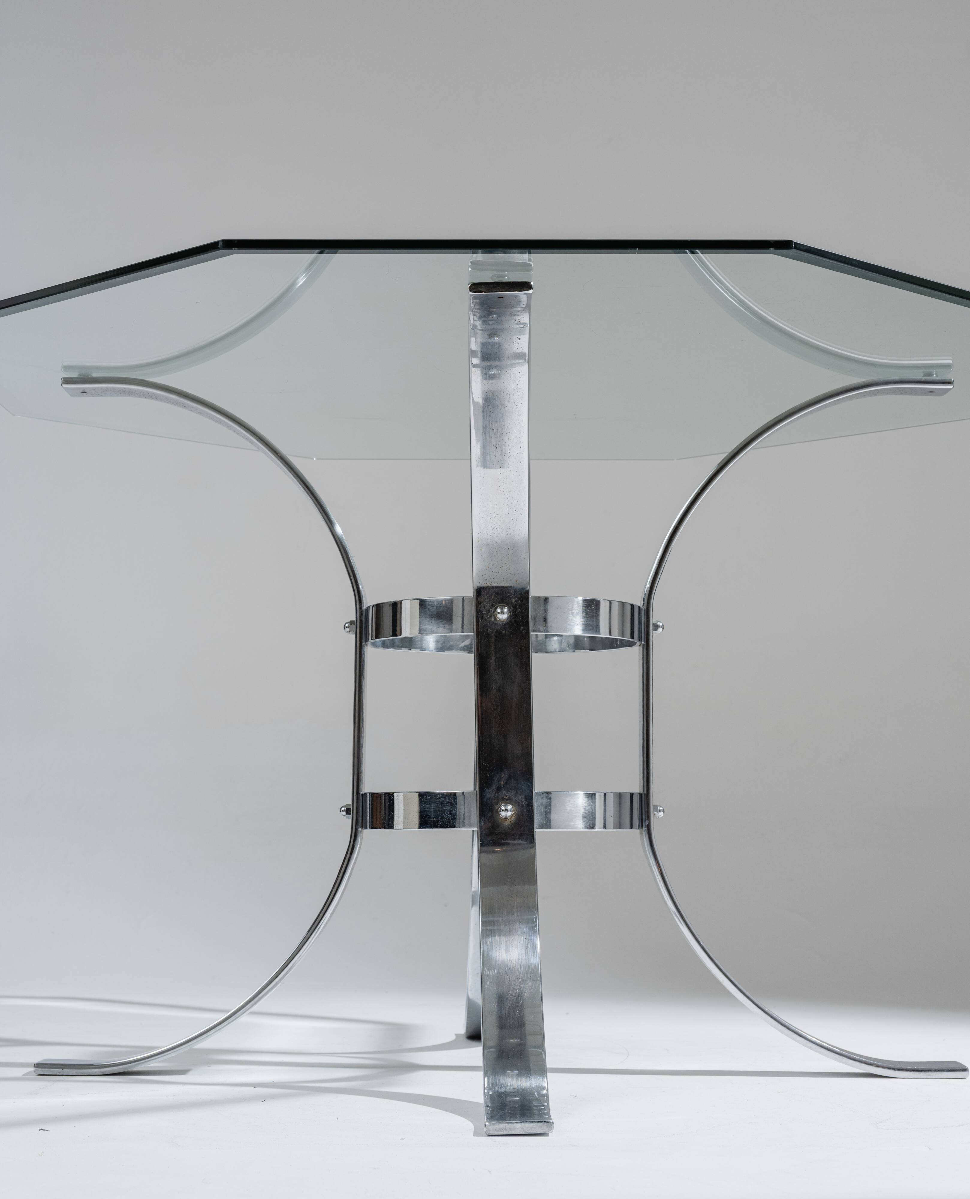 Octagonal glass and metal dining table, 1970s