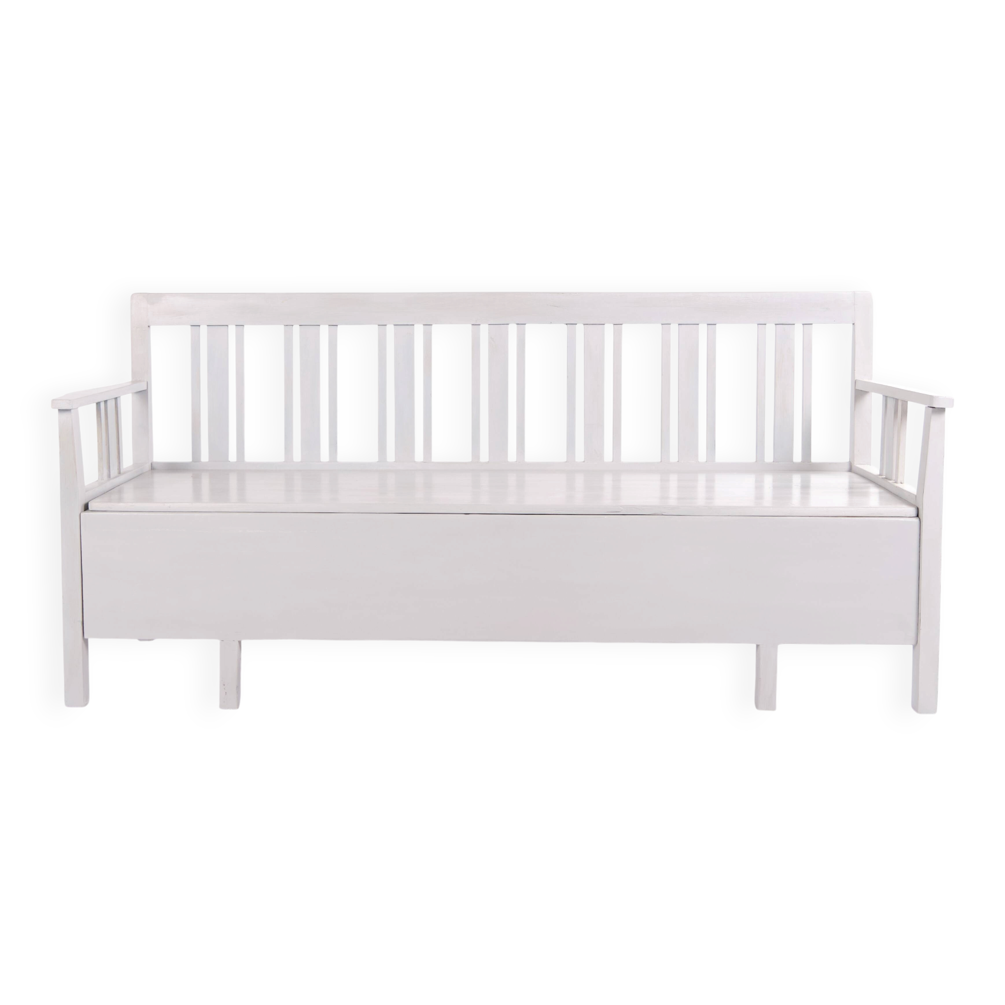 Swedish bench – grey painted – antique – painted pine – c. 1860s