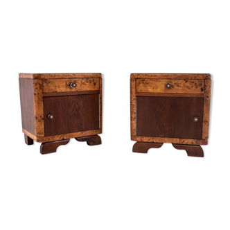 Two Art deco walnut nightstands after renovation, circa 1940