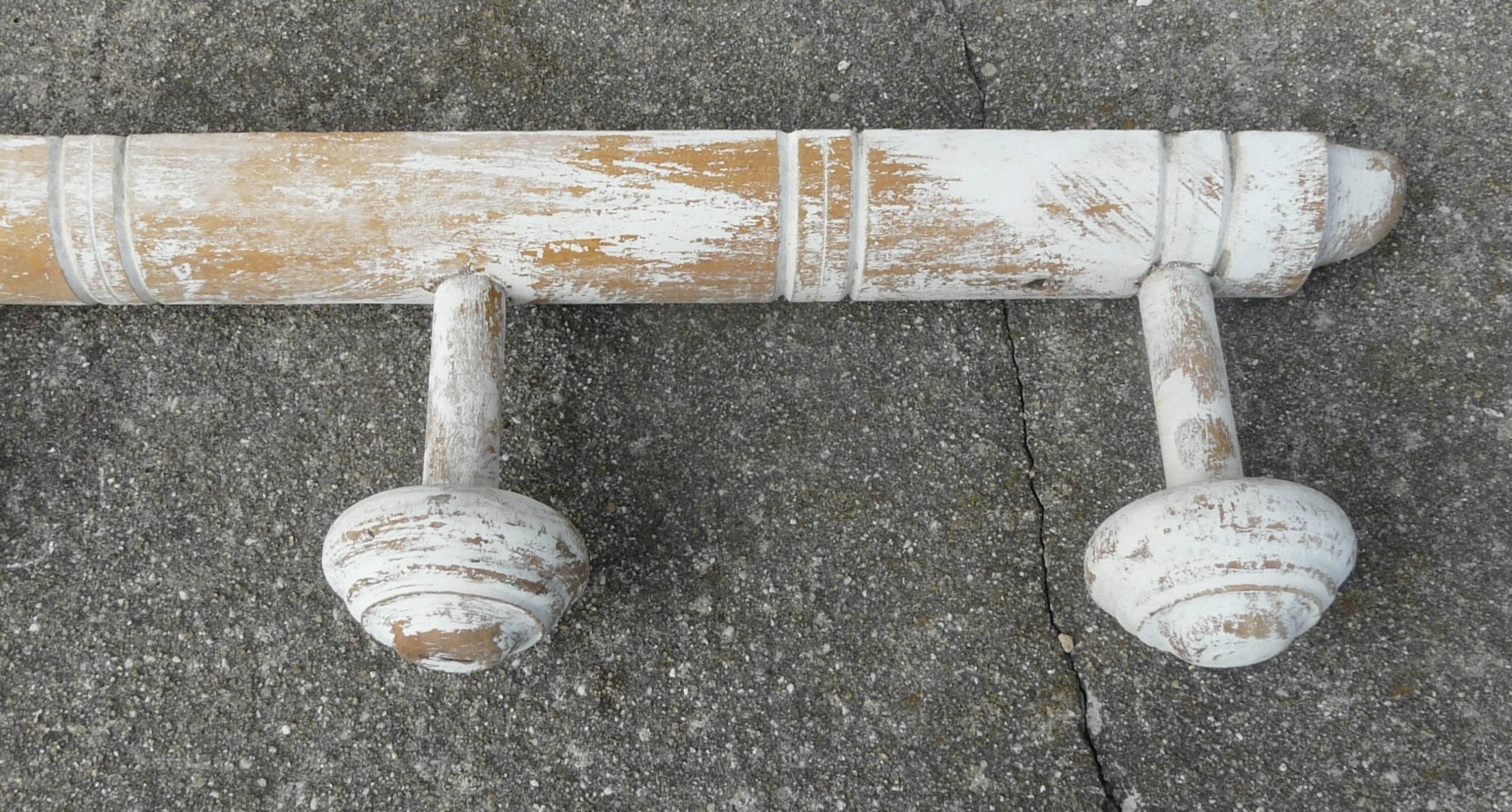 Wall coat rack with 5 turned wood hooks