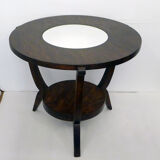 Art Deco dark wood round coffee table - mirror