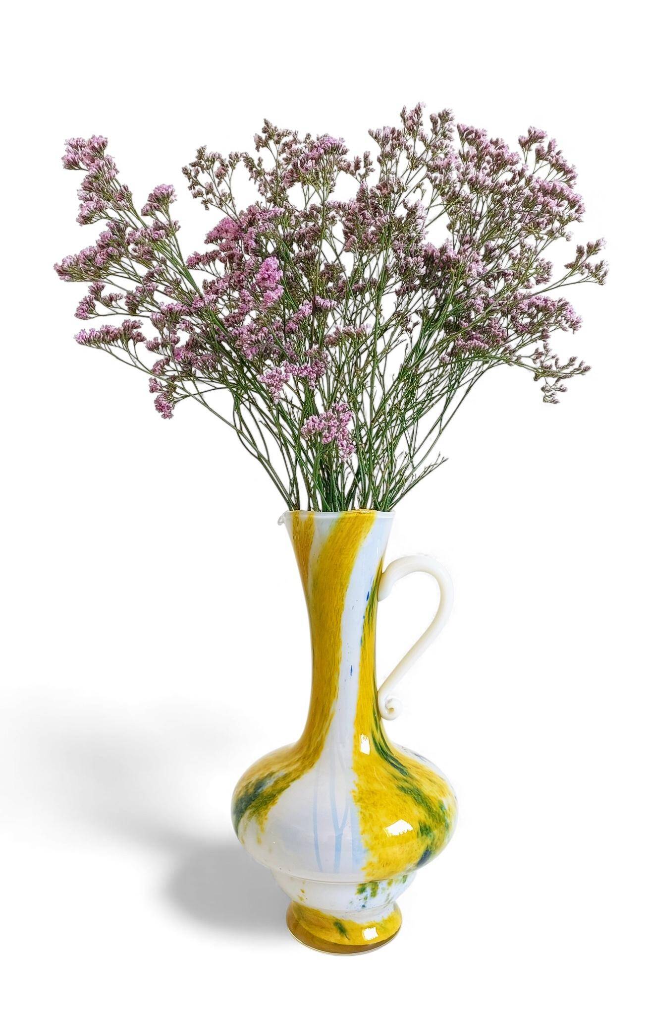 Cristallerie de Clichy White Opaline Pitcher Vase, Handmade in France