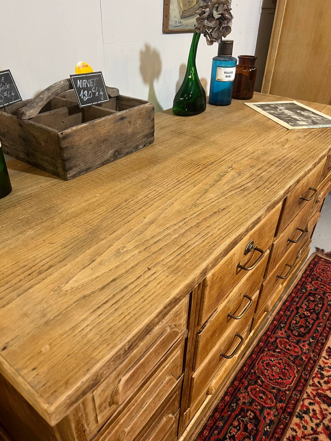 Old oak workshop drawer unit