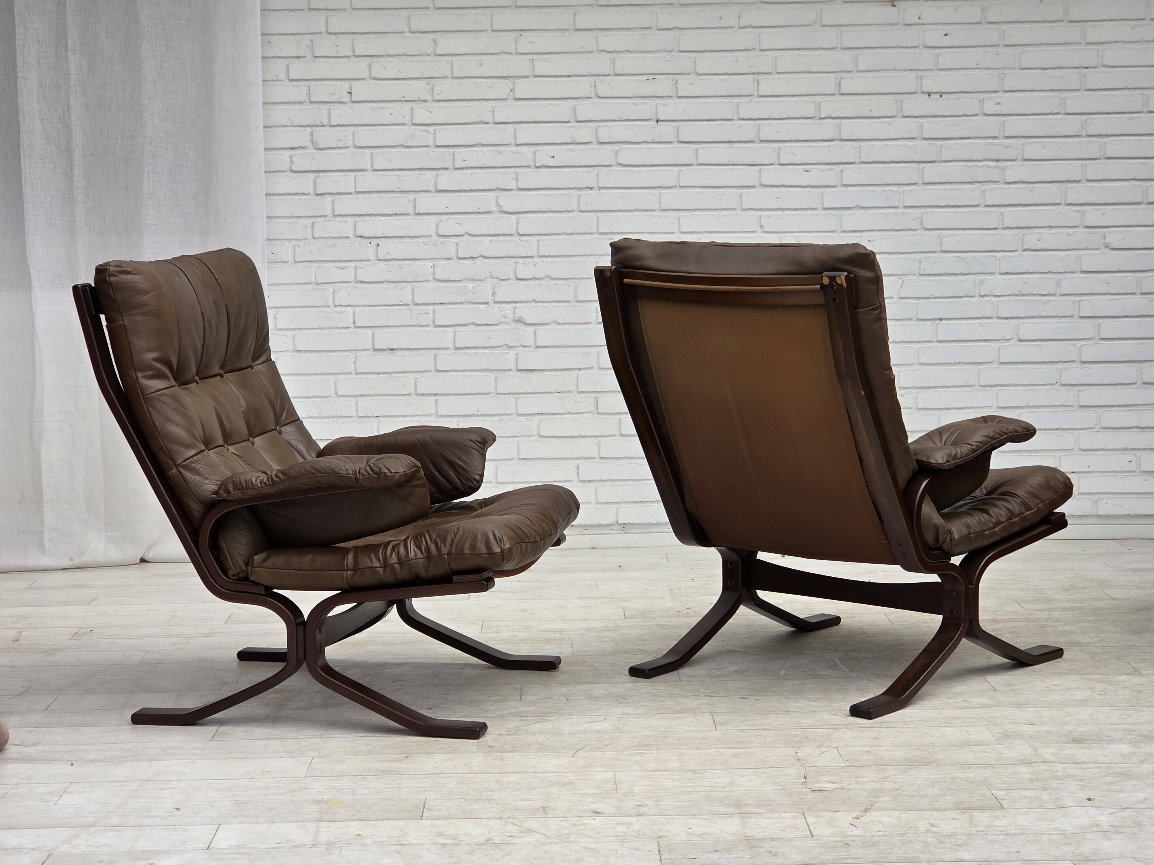 Fauteuil en cuir de meuble marron, années 1970, design scandinave,