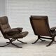 Fauteuil en cuir de meuble marron, années 1970, design scandinave,