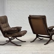 Fauteuil en cuir de meuble marron, années 1970, design scandinave,