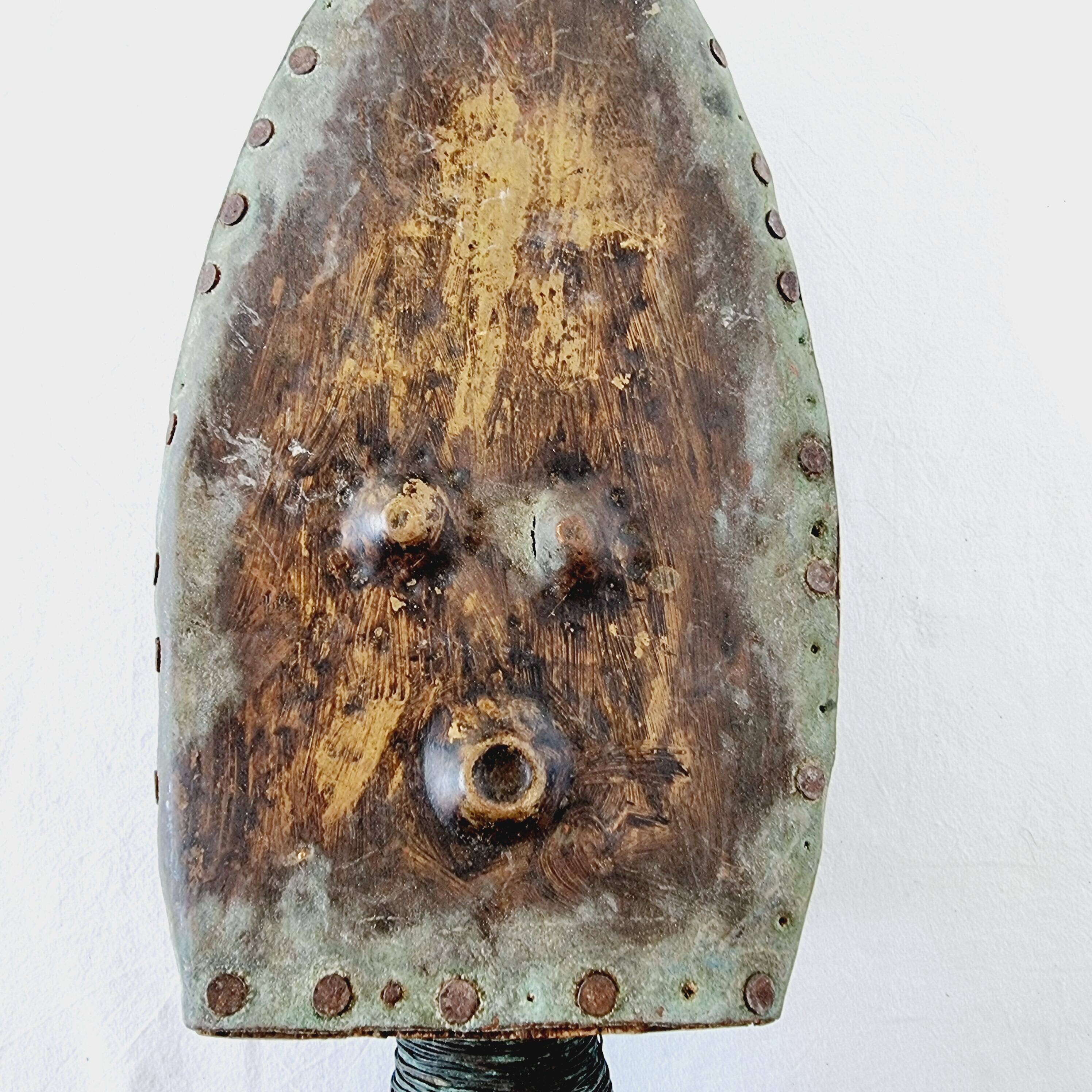 Strange and rare African Massai art sculpture in Kenya in solid wood and brass