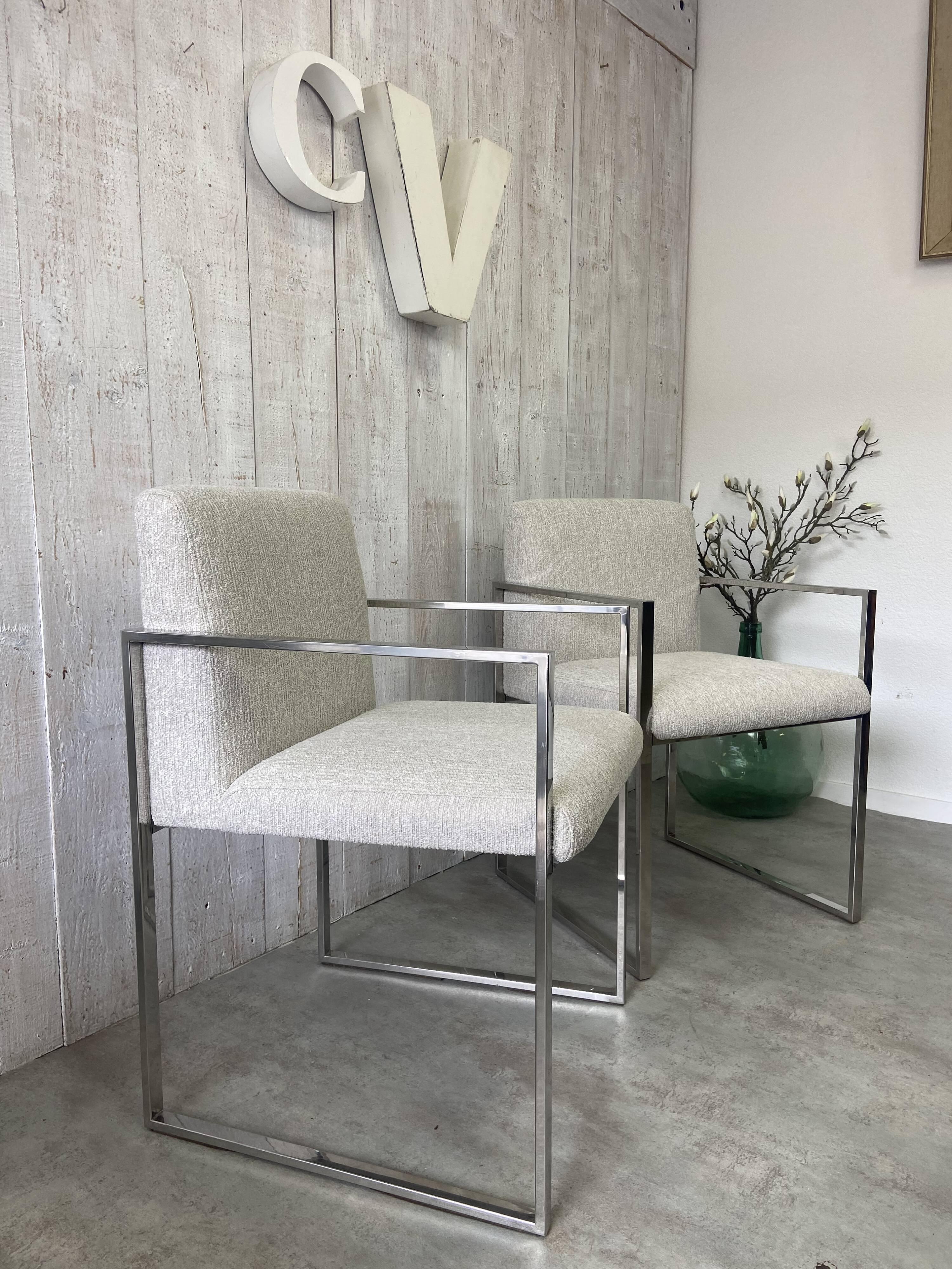 Pair of stainless steel armchairs from the 70s